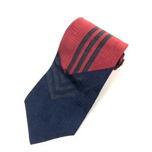 Bugatti Tie 100% Italian Silk Red Navy Geometric Color Block Art Deco